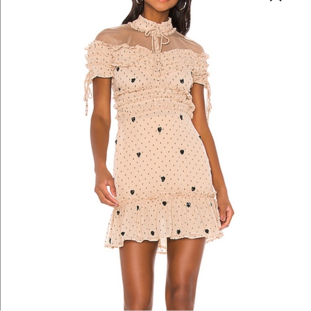 NBD Revolve Ruffle, Lace Dress with Black Heart Sequins New Size Small
